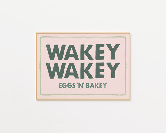 Wakey Wakey Eggs 'n' Bakey Kitchen Wall Art in Green