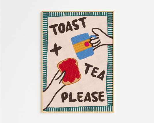 Toast and Tea Please Hand Drawn Kitchen Print - in Green