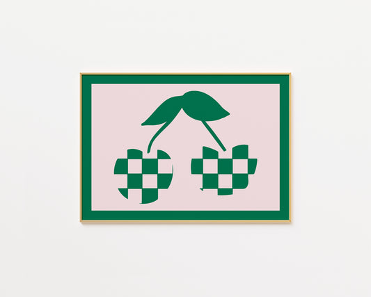Retro Chequered Cherry Print