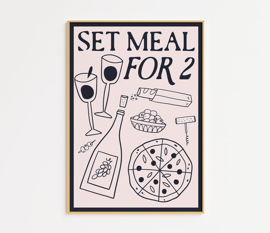 Set Meal for Two Wine & Pizza Kitchen Art Print