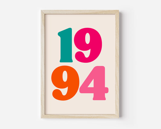 Custom Colour Pop Rainbow Birth Year Print