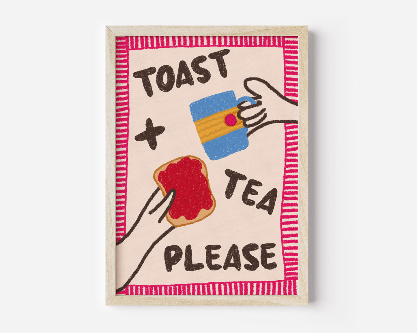 Toast and Tea Please Hand Drawn Kitchen Print - in Pink