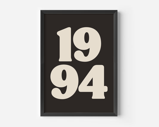 Bold Custom Birth Year Print – Cream on Black