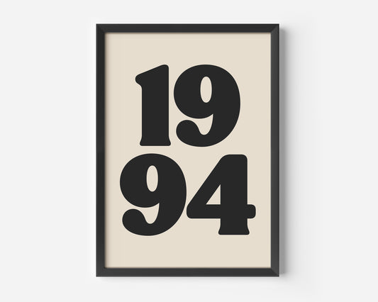 Minimalist Custom Birth Year Print – Black & Cream