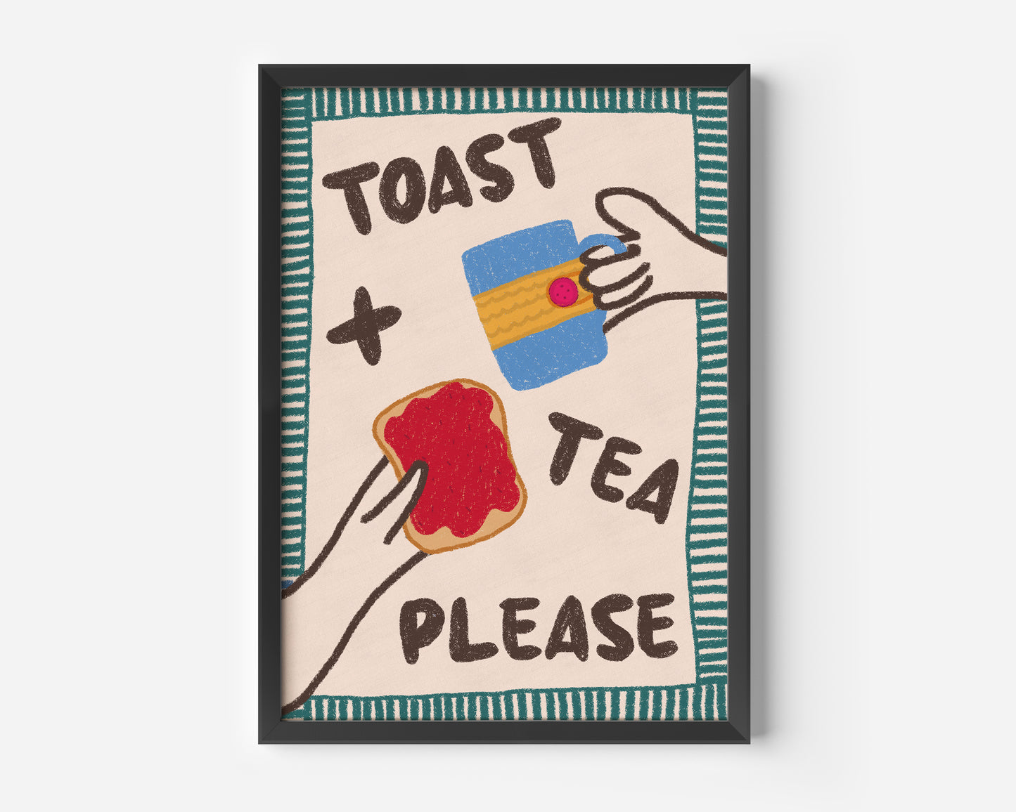 Toast and Tea Please Hand Drawn Kitchen Print - in Green