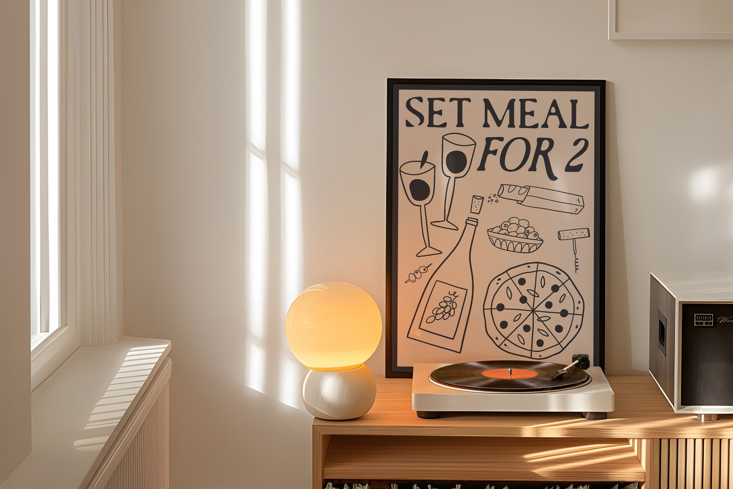 Set Meal for Two Wine & Pizza Kitchen Art Print