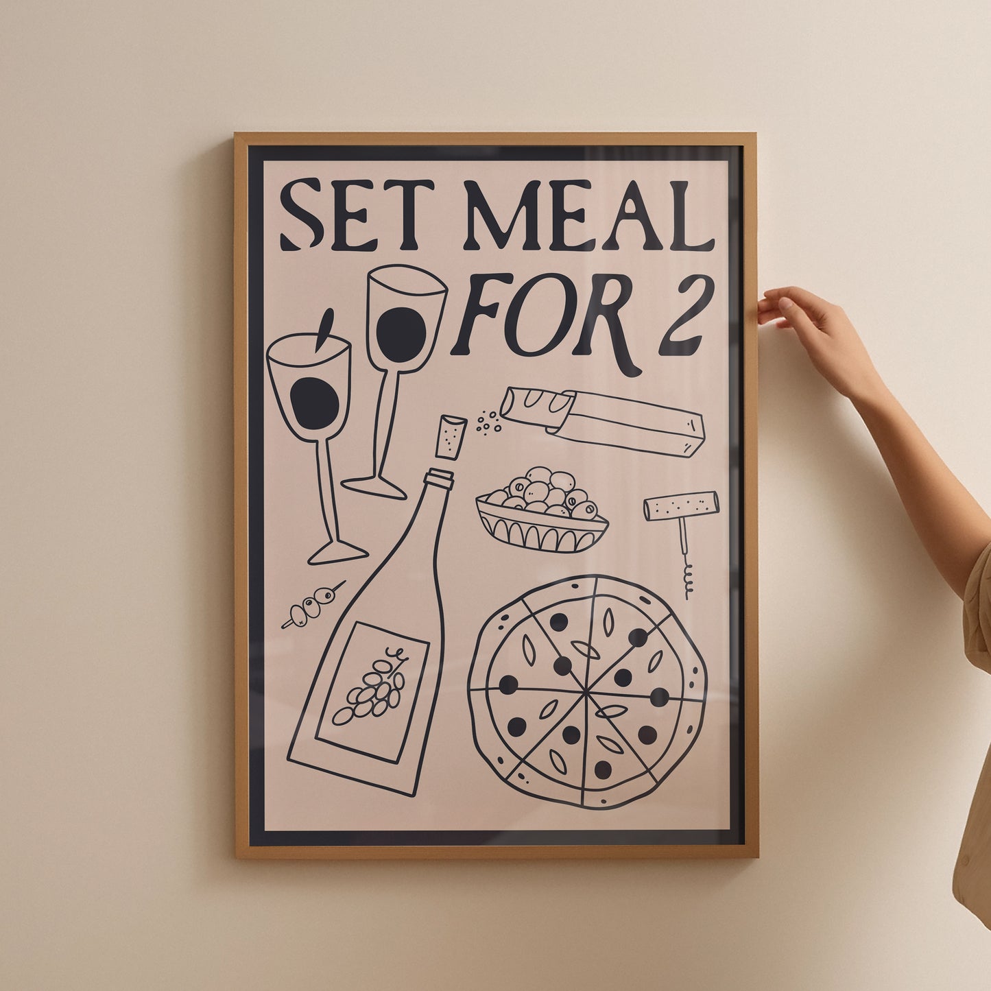 Set Meal for Two Wine & Pizza Kitchen Art Print