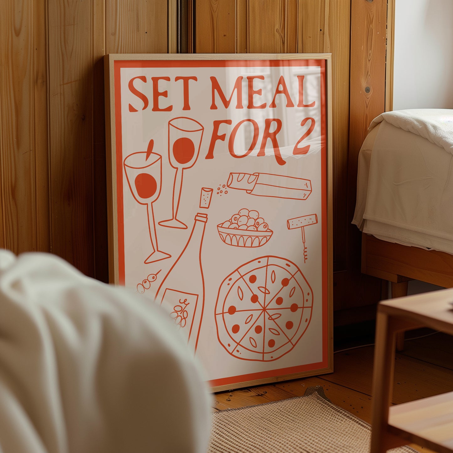 Set Meal for Two Wine & Pizza Kitchen Art Print