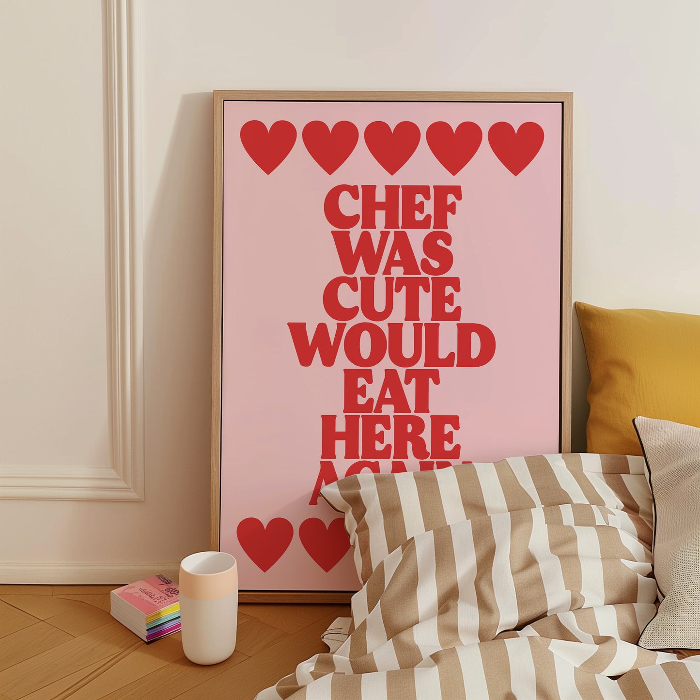 Chef Was Cute Foodie Print – Bold Kitchen Pink Wall Art