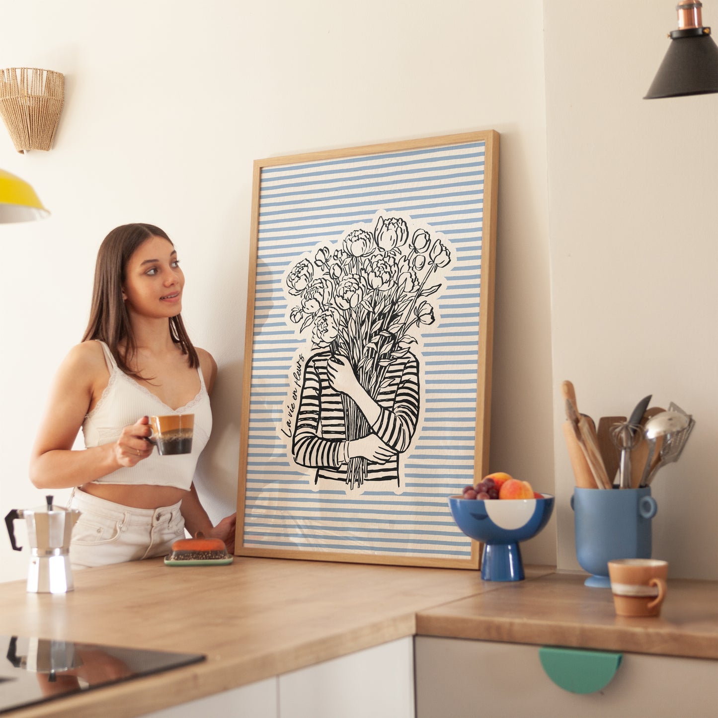 Woman Holding Flowers Print