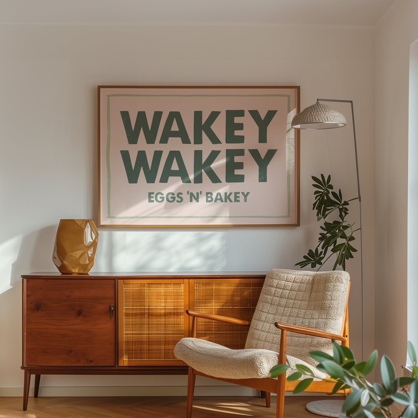 Wakey Wakey Eggs 'n' Bakey Kitchen Wall Art in Green