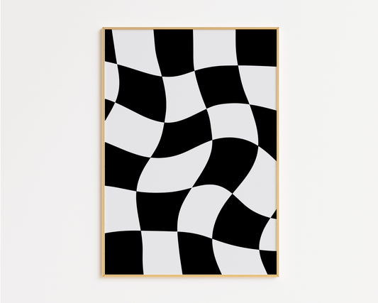 Wavy Black and White Check Print – Bold Minimalist Wall Art
