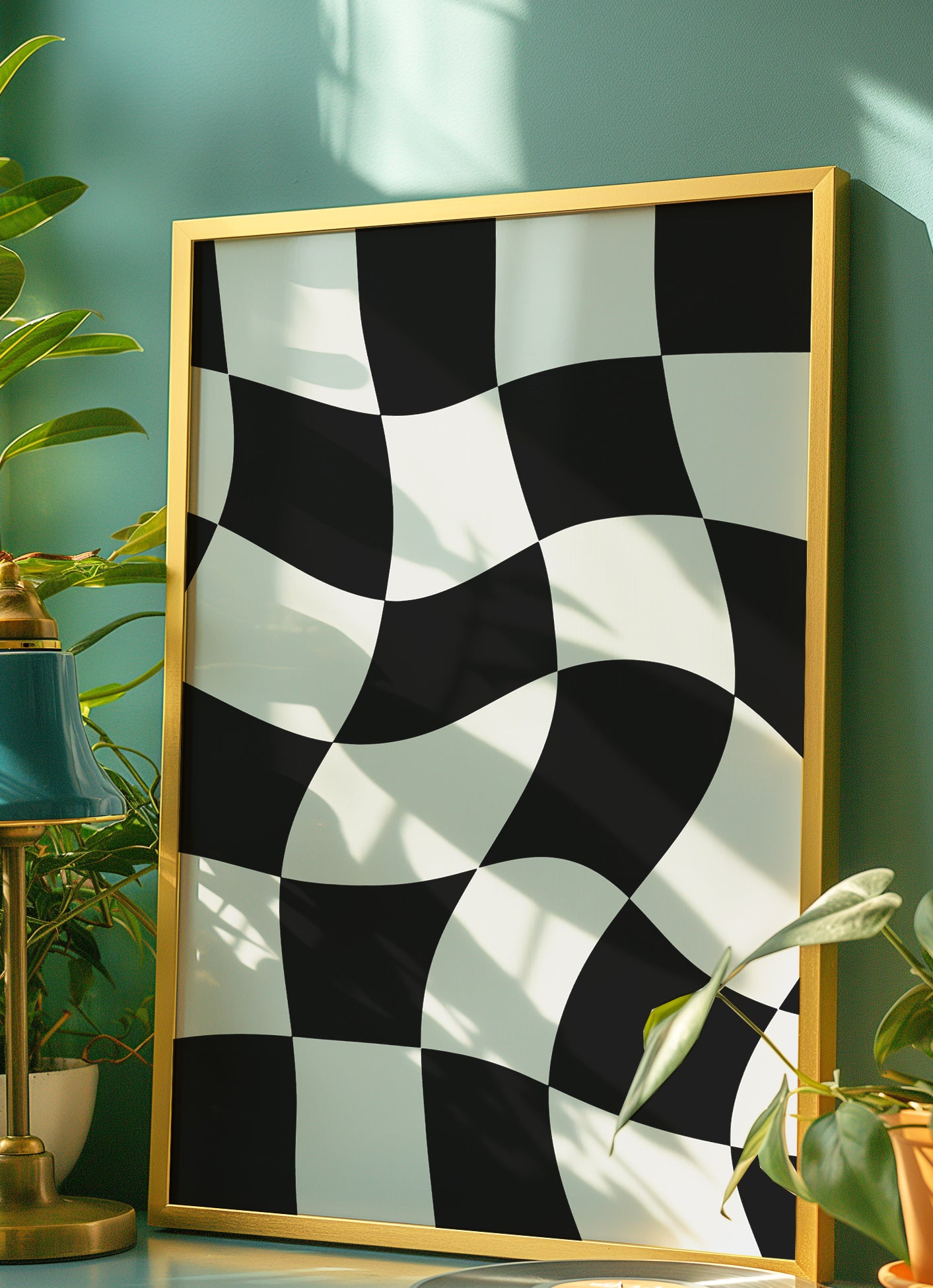 Wavy Black and White Check Print – Bold Minimalist Wall Art