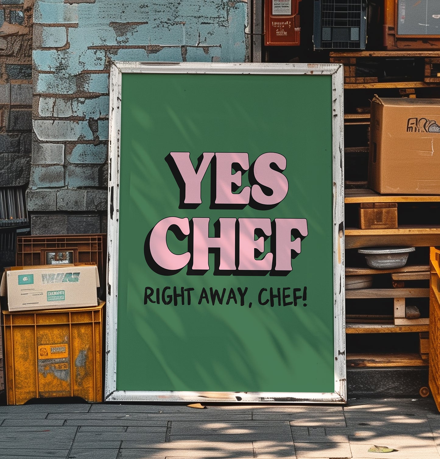 Yes Chef Kitchen Print - in Green