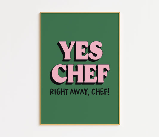 Yes Chef Kitchen Print - in Green