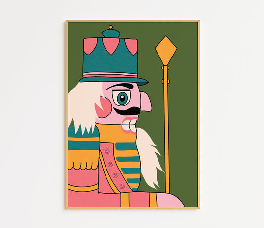 Retro Nutcracker Christmas Art Print