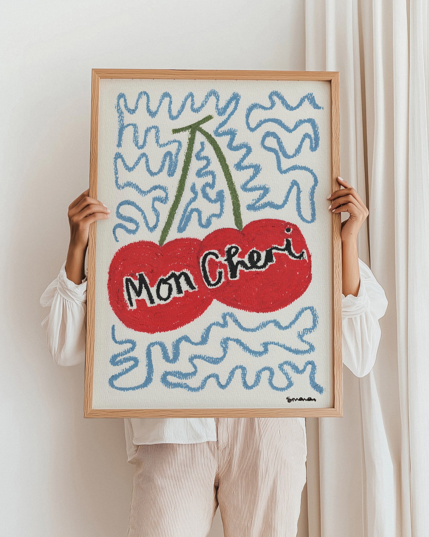 Mon Cheri Cherry Oil Pastel Print