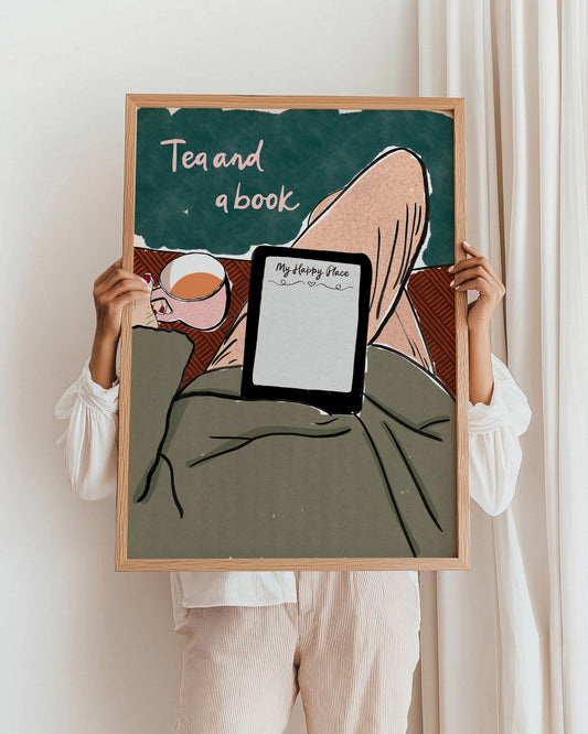 Tea and a book print