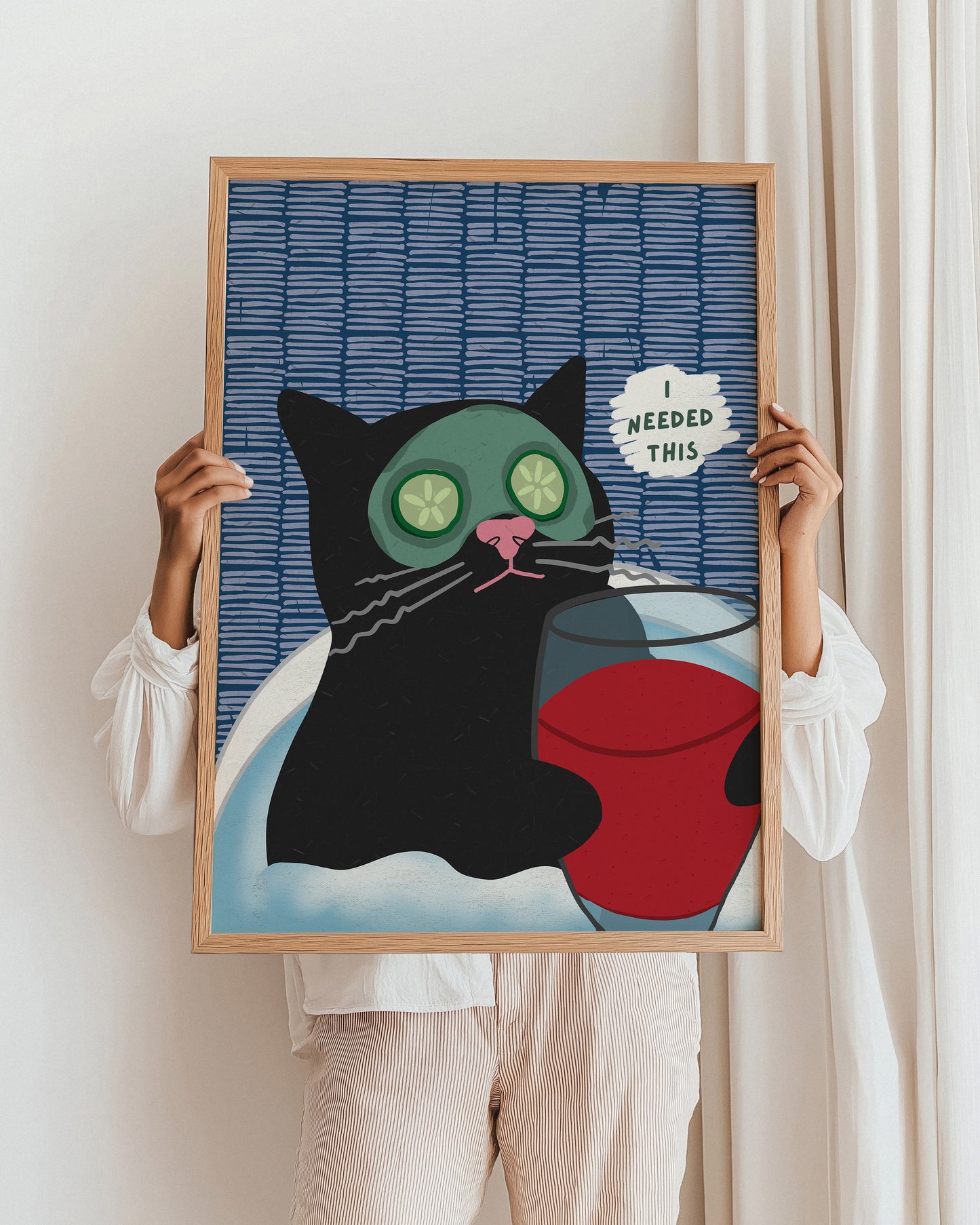 Cat drinking wine in the bath print