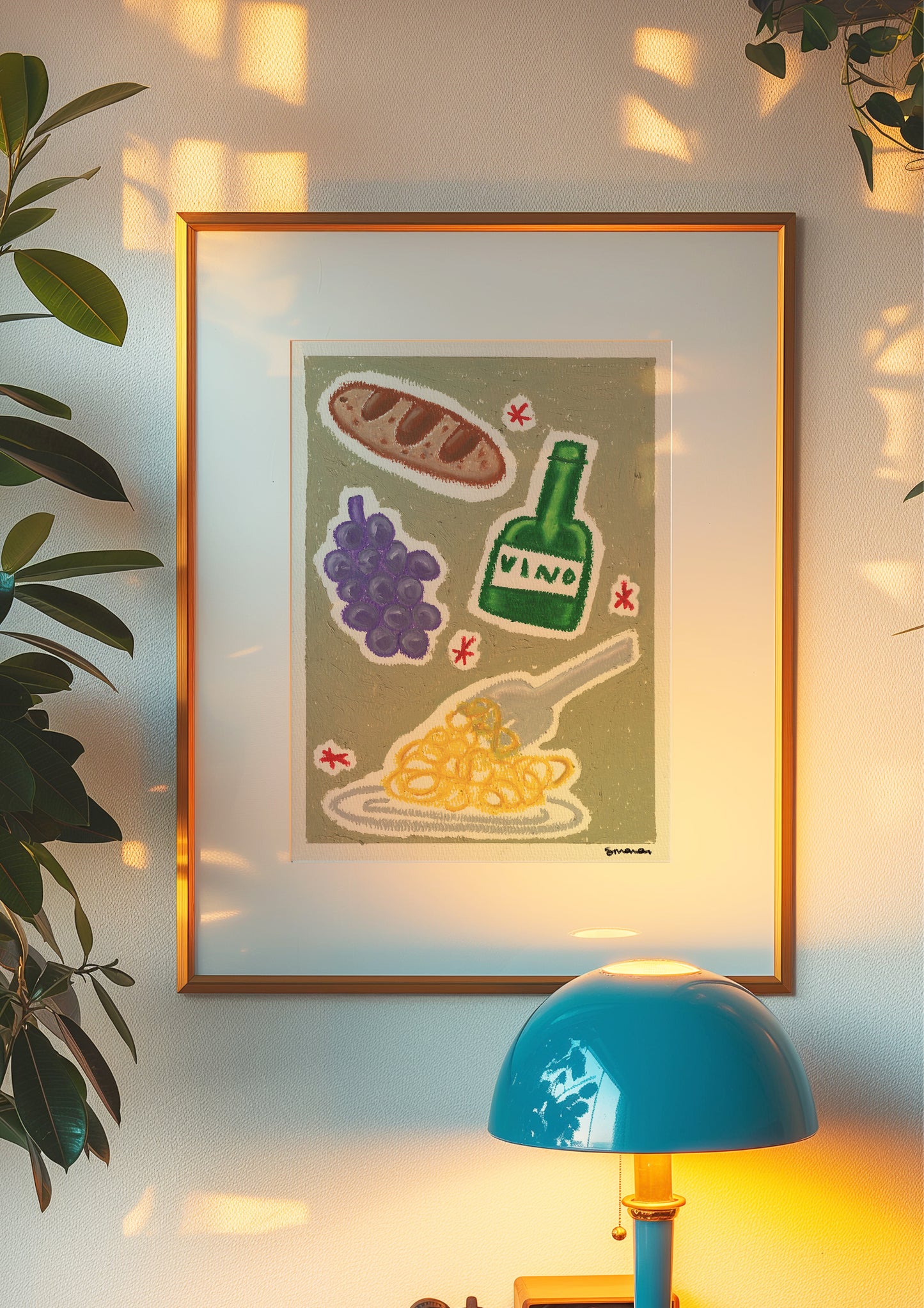 Italian Dinner Oil Pastel Print