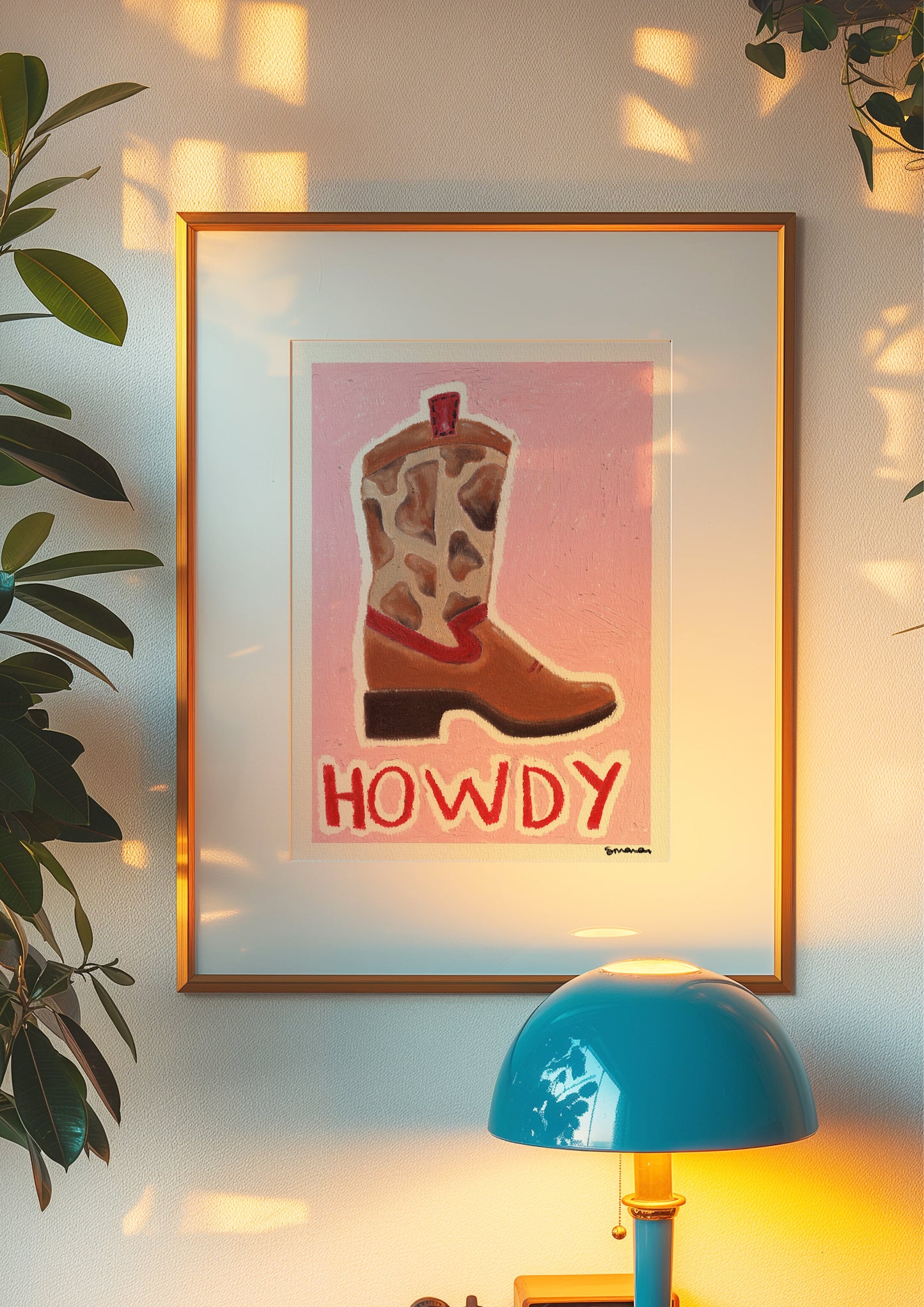 Howdy Cowboy Boot Oil Pastel Print