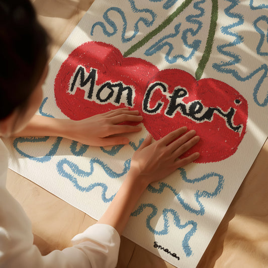 Mon Cheri Cherry Oil Pastel Print