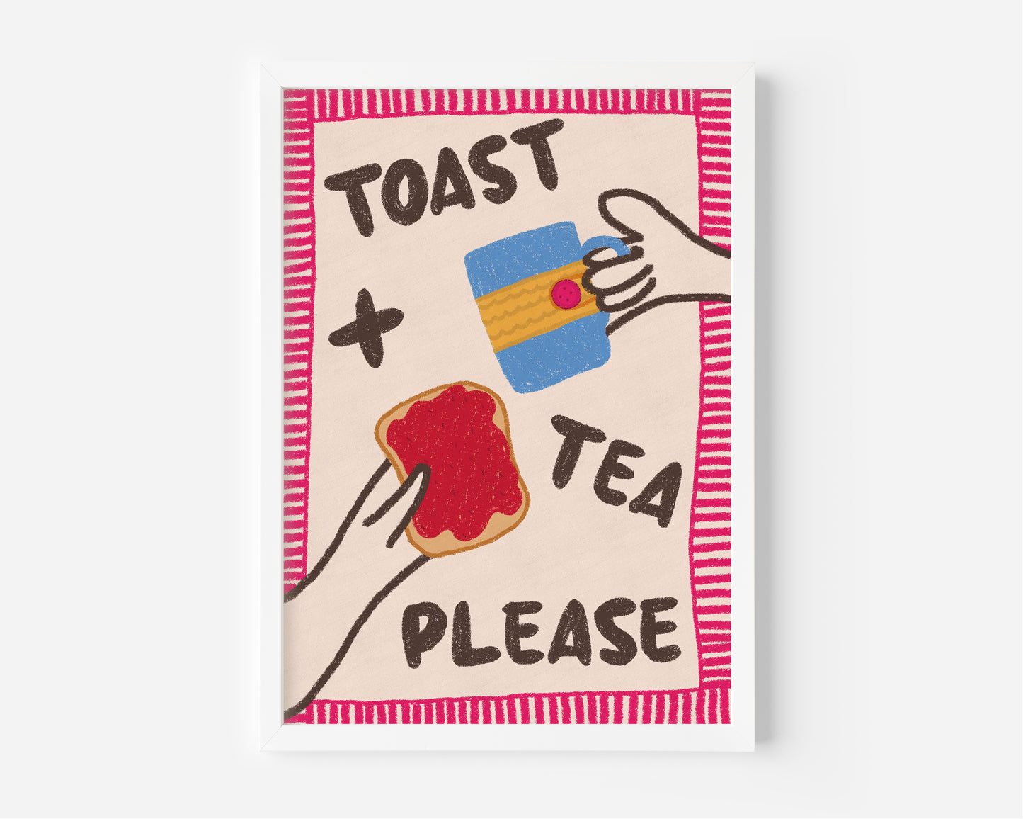 Toast and Tea Please Hand Drawn Kitchen Print - in Pink