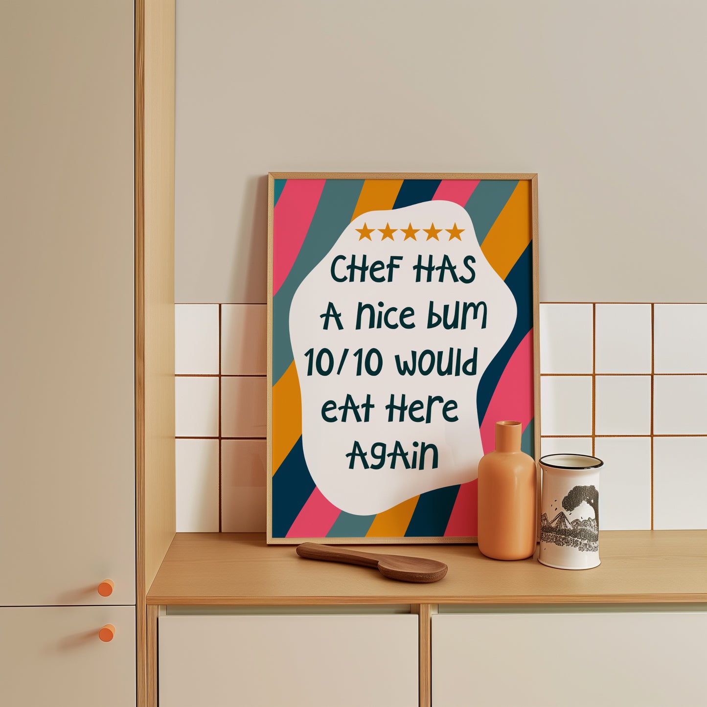 Chef Has a Nice Bum Funny Food Print in Teal