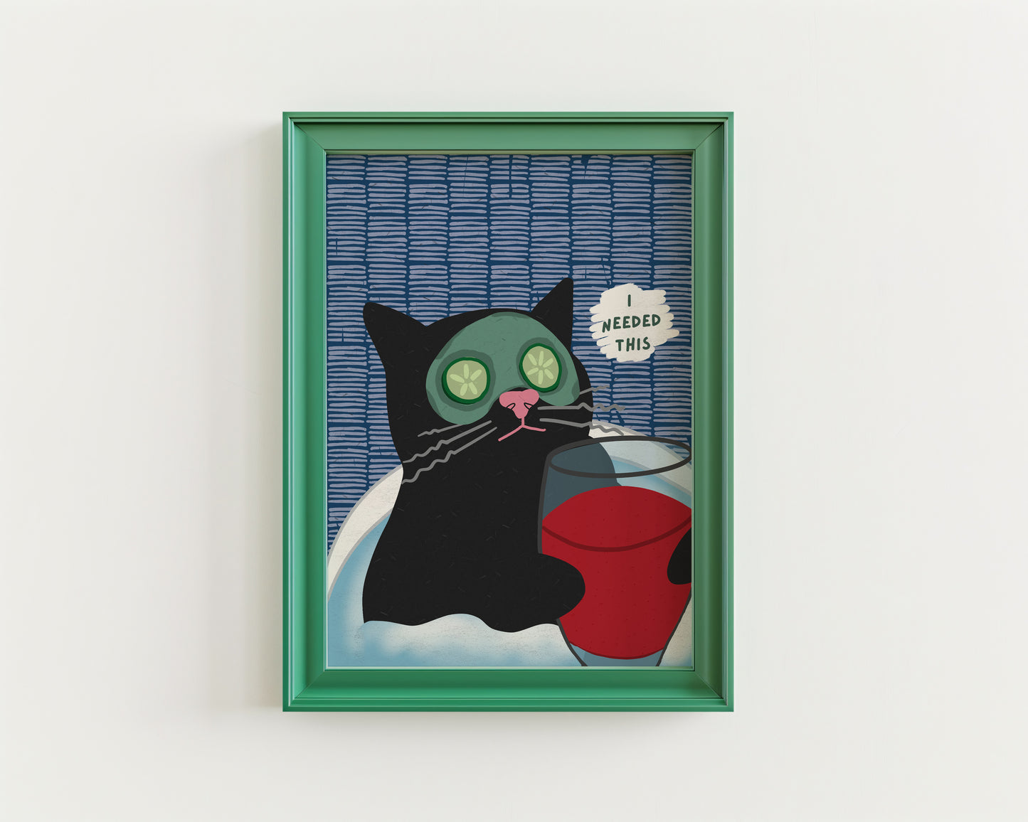 Cat drinking wine in the bath print