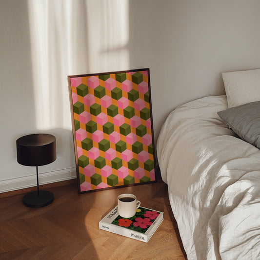 Pink and Green Geometric Cubes