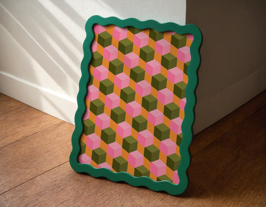 Pink and Green Geometric Cubes