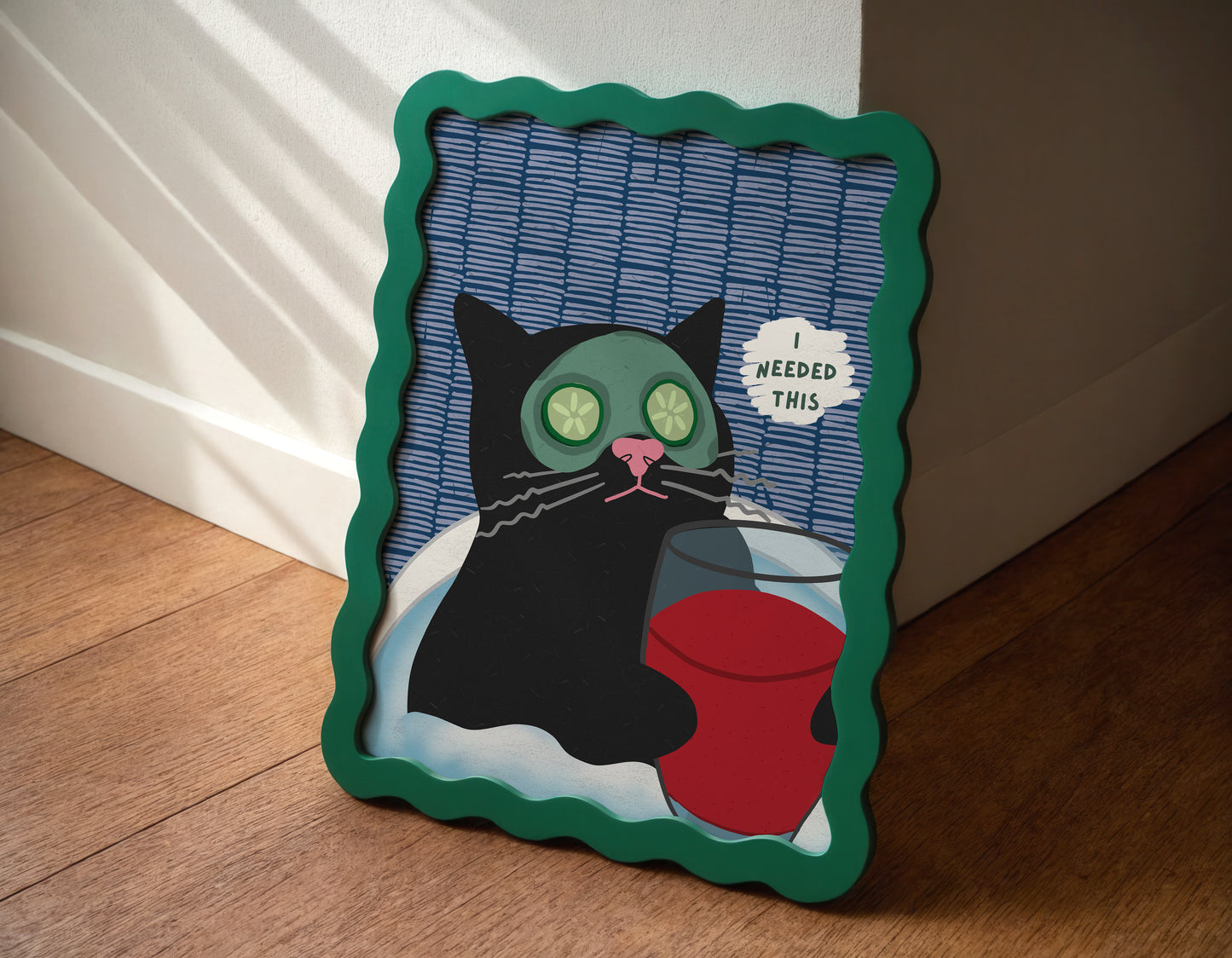 Cat drinking wine in the bath print